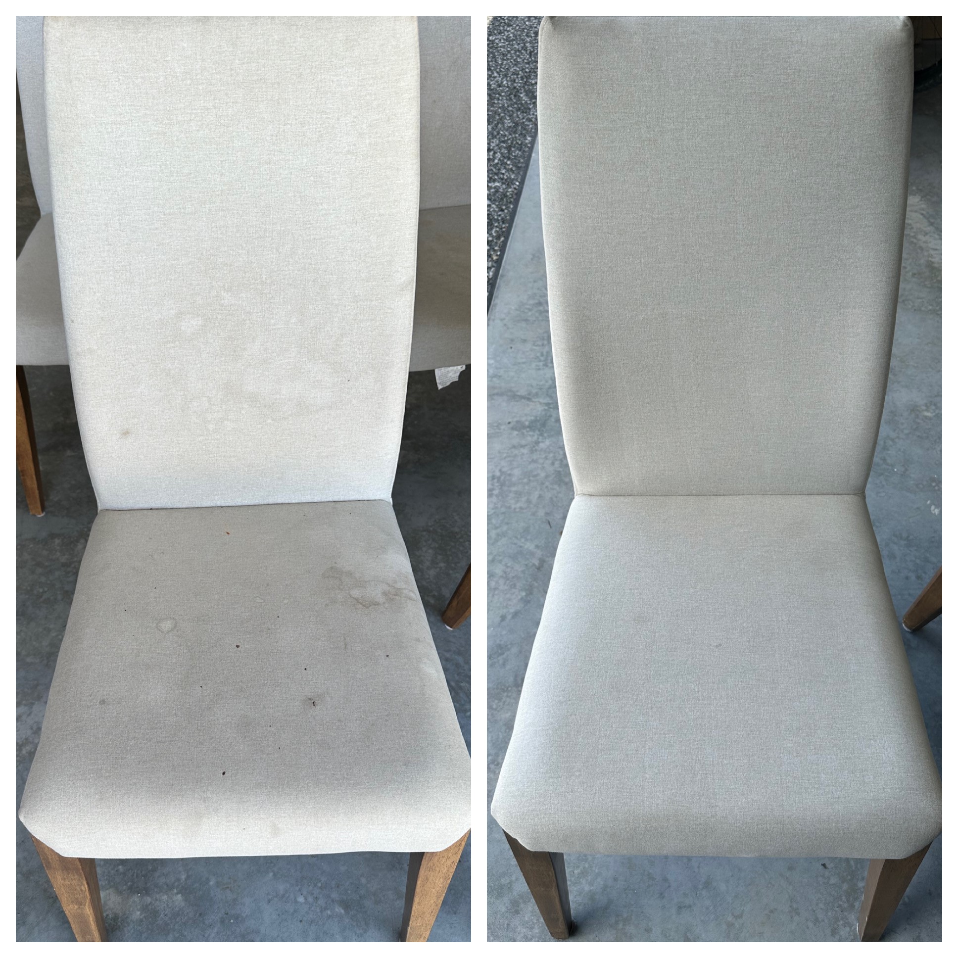 Before/after dining chair 1 - clean fabric upholstery Hunter Valley NSW